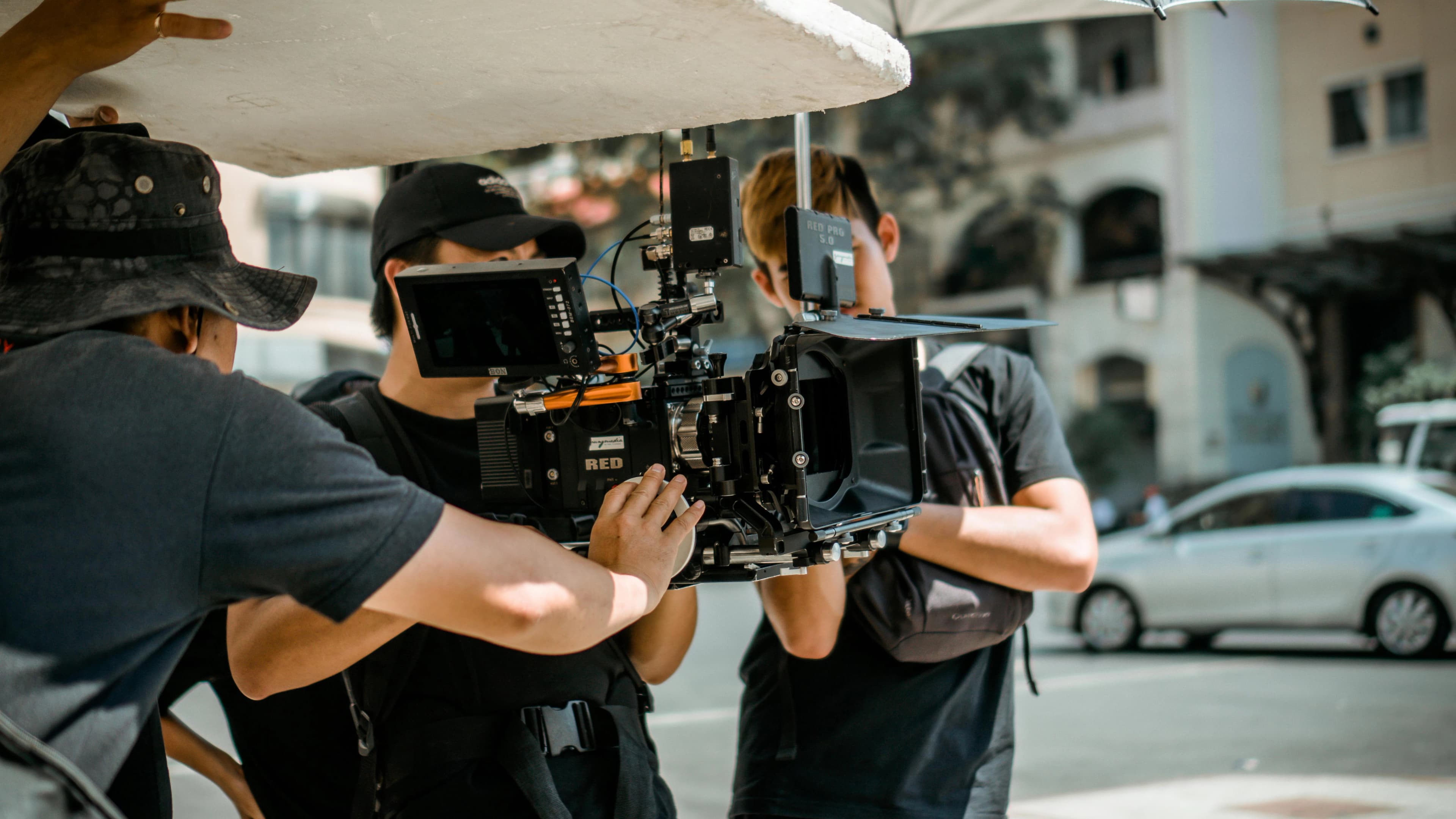 Film camera and crew behind the scenes in Cape Town